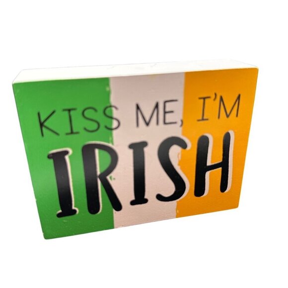 Kiss Me Irish Wooden Sign Block Decor St Paddy Tiered Tray Table Top St Patrick - Picture 1 of 8